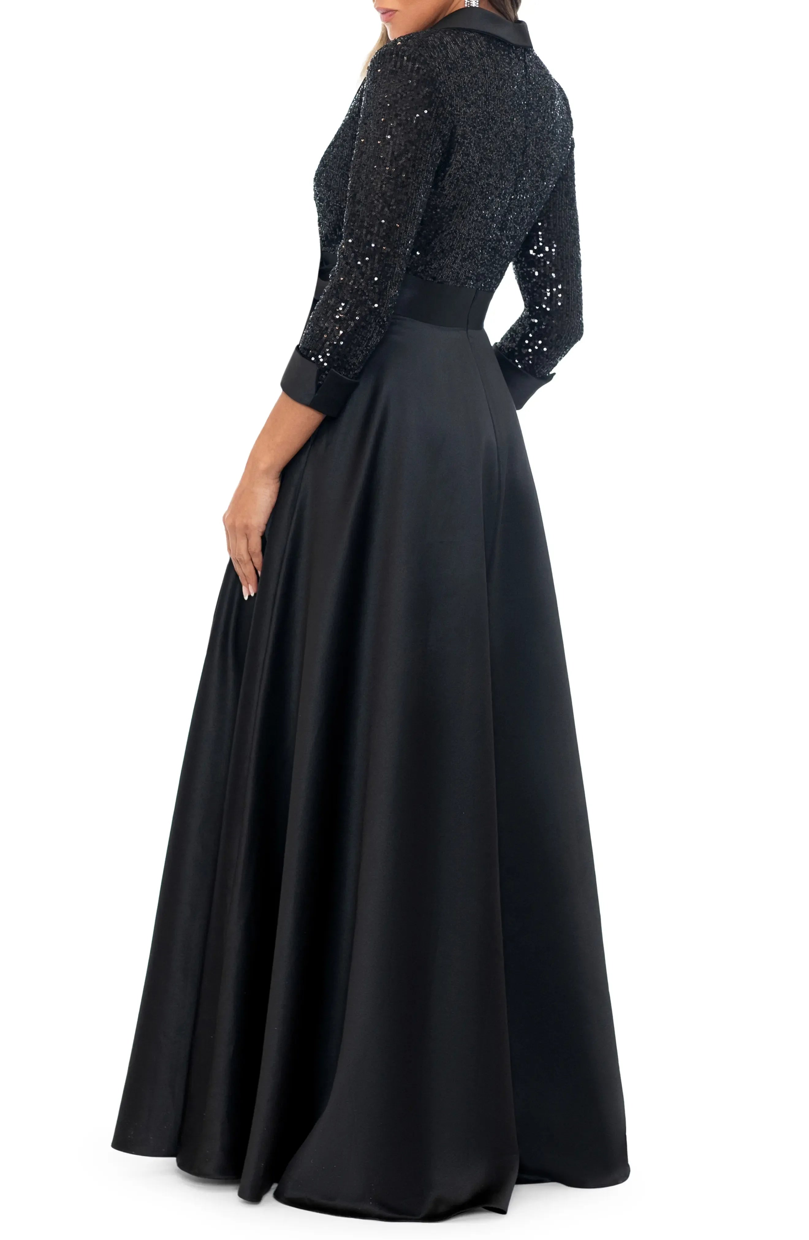 A-Line V Neck Long Sleeve & Floor-Length Prom Dress