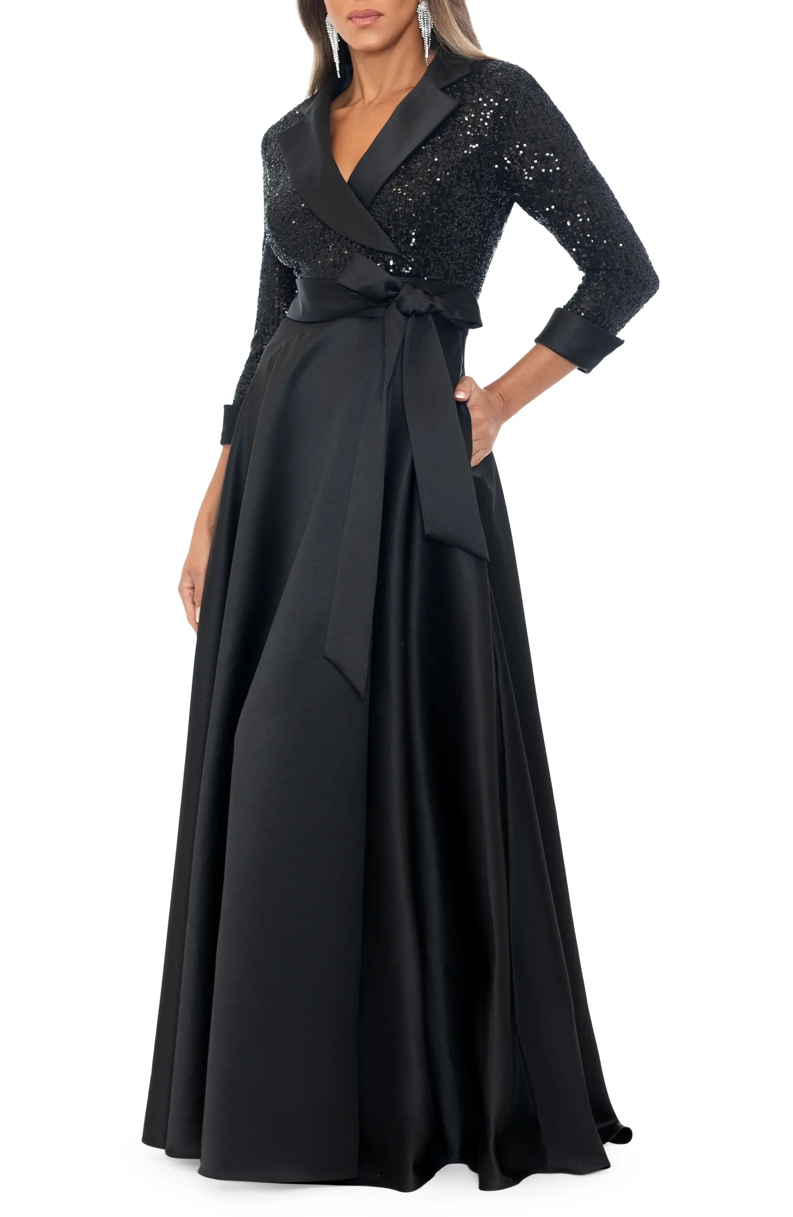 A-Line V Neck Long Sleeve & Floor-Length Prom Dress