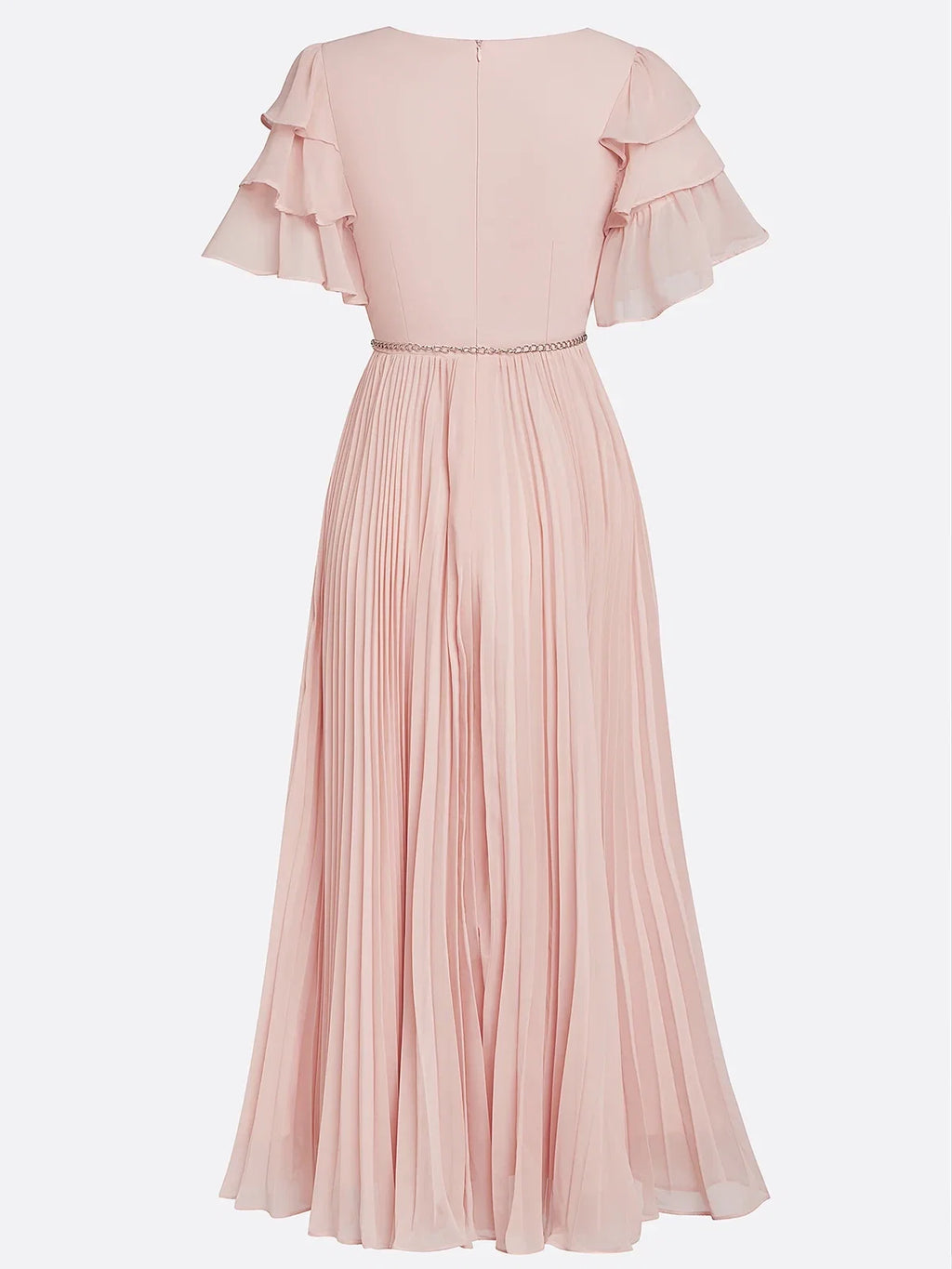 A-Line V Neck Short Sleeve Zipper Up Ankle-Length Prom Dress