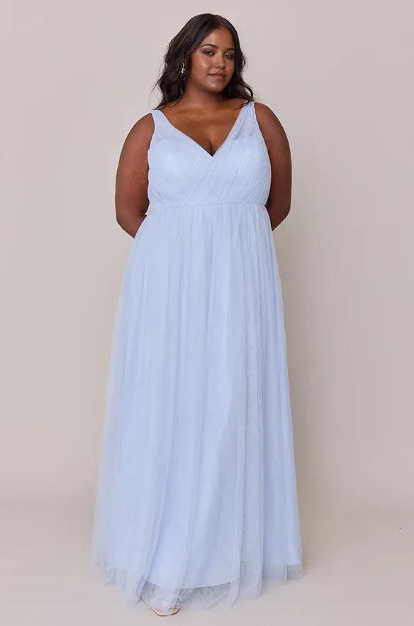 A-Line V Neck Sleeveless Floor-Length Plus Size Prom Dress