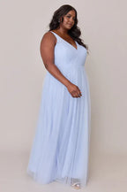 A-Line V Neck Sleeveless Floor-Length Plus Size Prom Dress