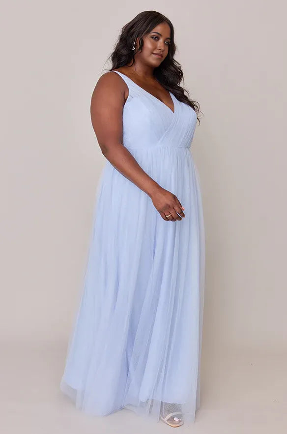 A-Line V Neck Sleeveless Floor-Length Plus Size Prom Dress