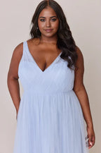 A-Line V Neck Sleeveless Floor-Length Plus Size Prom Dress