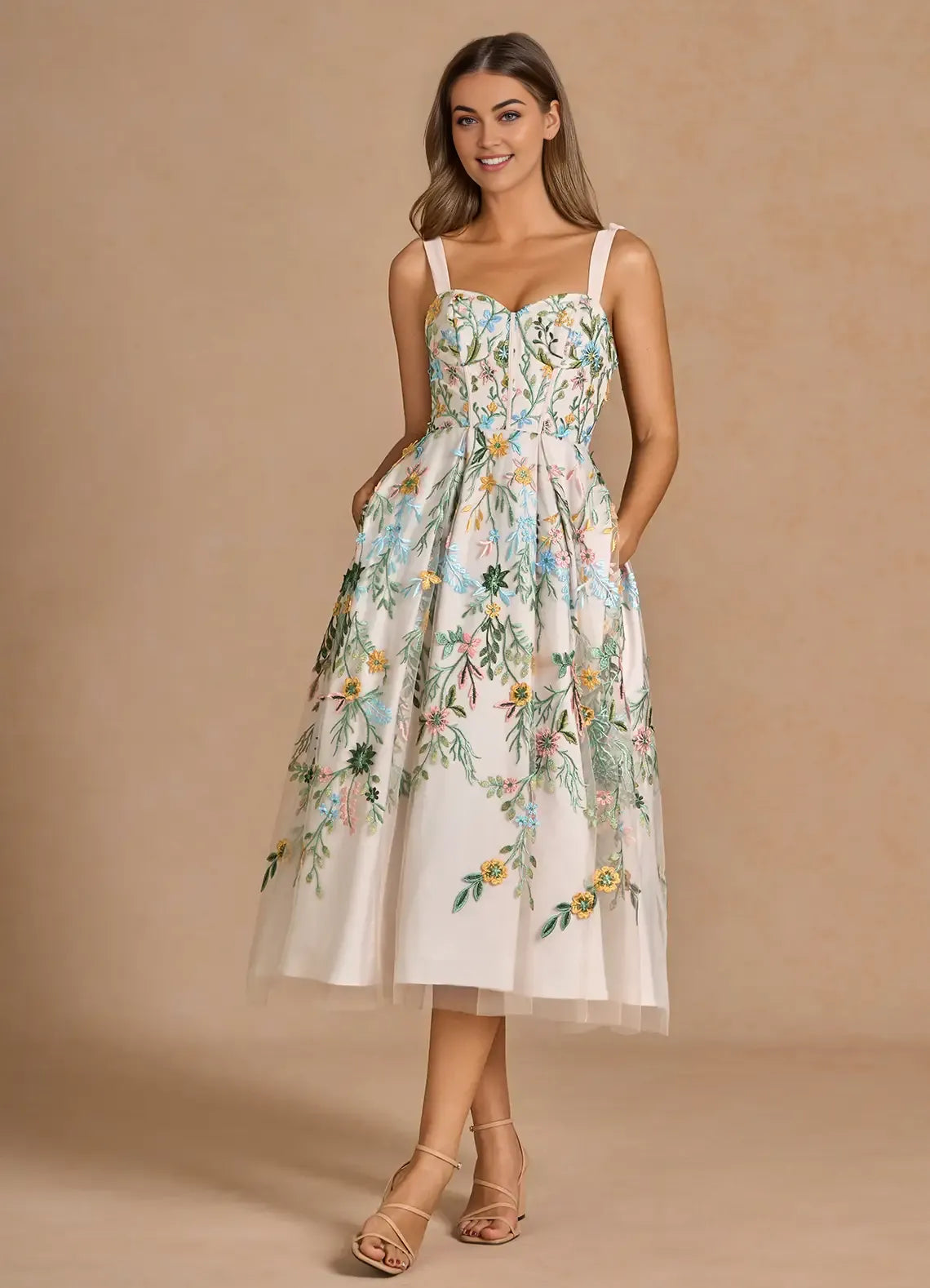 A-Line&Princess Sweetheart Neck Sleeveless Backless Tea-Length Evening Dress