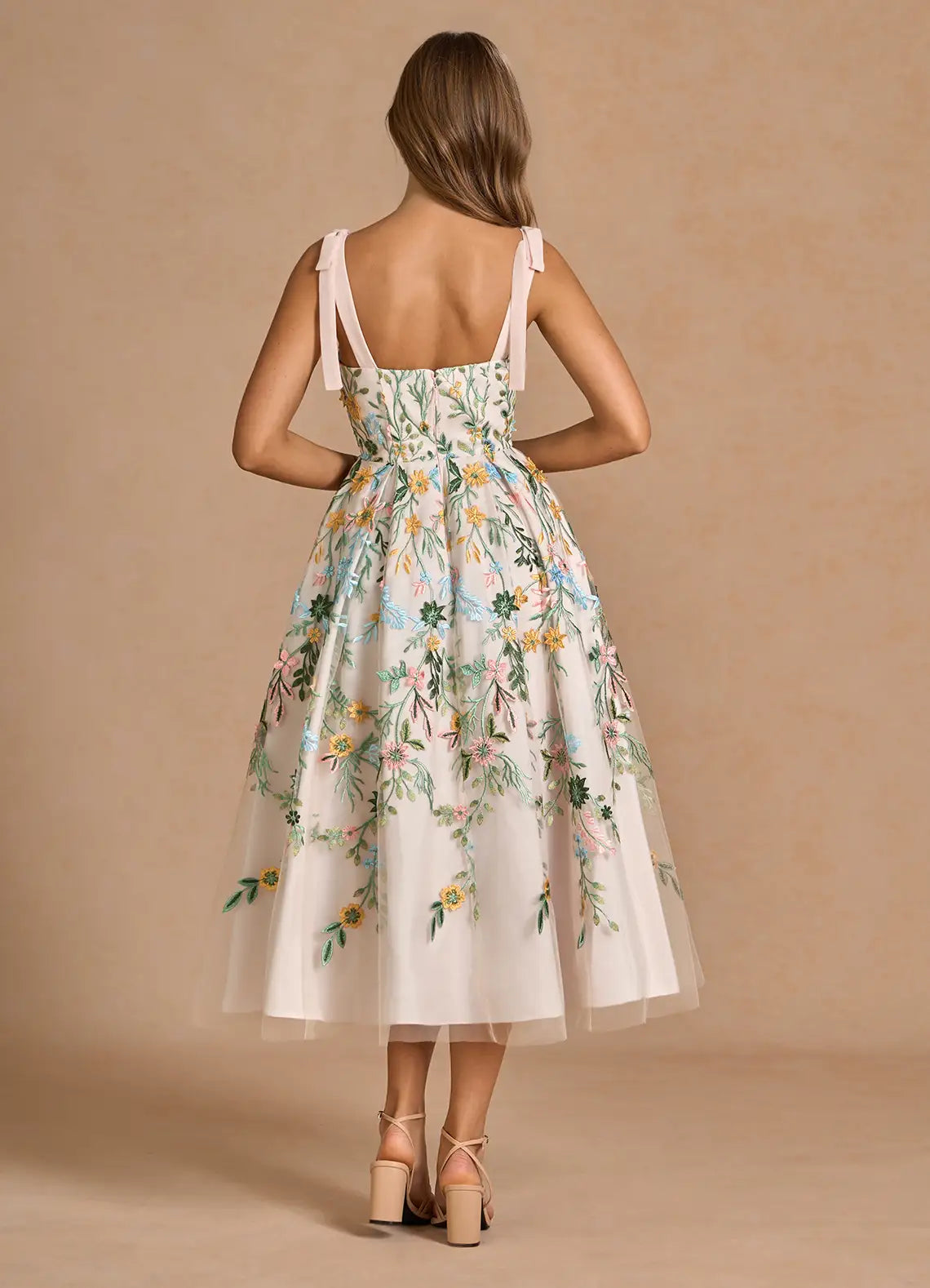 A-Line&Princess Sweetheart Neck Sleeveless Backless Tea-Length Evening Dress