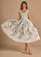 A-Line&Princess Sweetheart Neck Sleeveless Backless Tea-Length Evening Dress