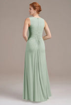 A-line V Neck 3/4 Sleeves Pleated Floor Length Mother of the Bride Dress