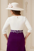 A Line Boat Neck Long Sleeve Scoop Back Tea-Length Mother of the Bride Dress