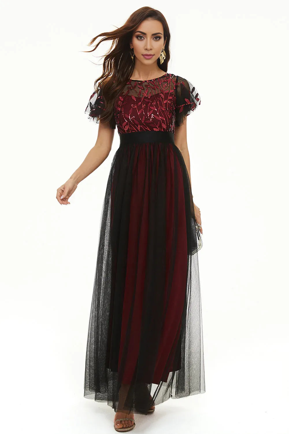 A Line Boat Neck Short Sleeve Zipper Up Floor-Length Mother of the Bride Dress