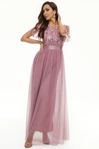 A Line Boat Neck Short Sleeve Zipper Up Floor-Length Mother of the Bride Dress