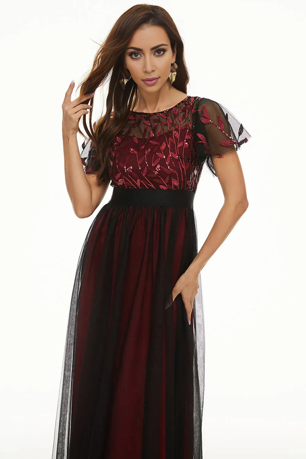 A Line Boat Neck Short Sleeve Zipper Up Floor-Length Mother of the Bride Dress