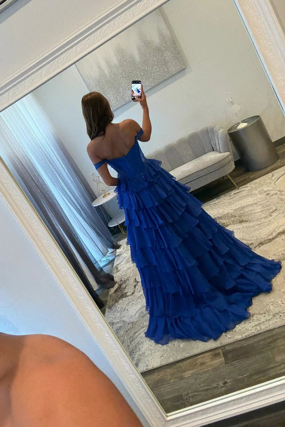 A Line Off Shoulder Sleeveless Zipper Up Floor-Length Prom Dress