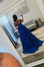 A Line Off Shoulder Sleeveless Zipper Up Floor-Length Prom Dress
