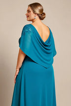 A Line Scoop Neck Cape Sleeve Backless Floor-Length Plus Size Mother of the Bride Dress