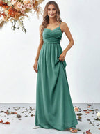 A Line Spaghetti Strap Sleeveless Backless Floor-Length Prom Dress