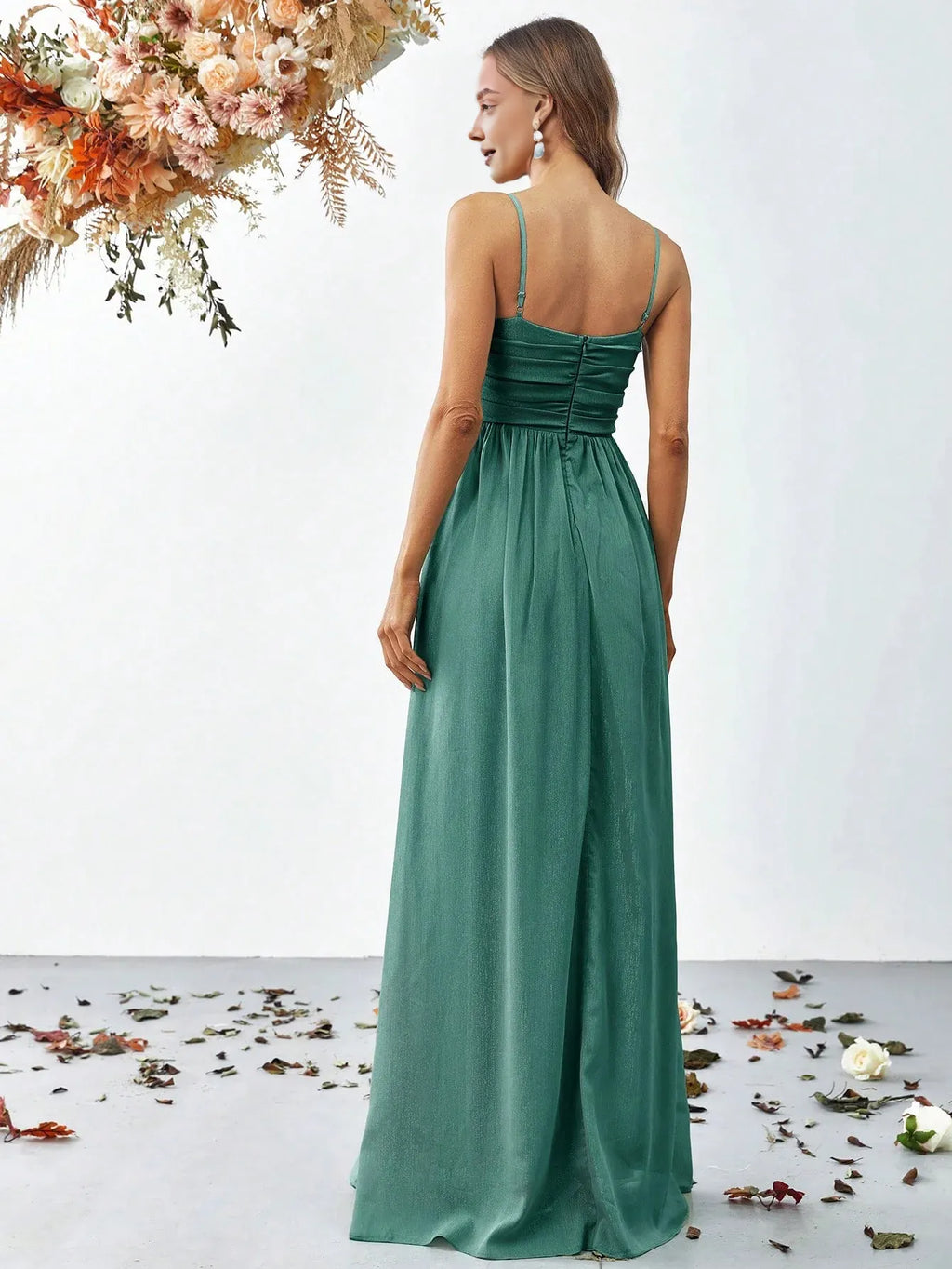 A Line Spaghetti Strap Sleeveless Backless Floor-Length Prom Dress