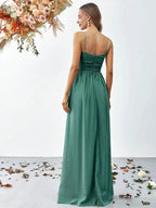 A Line Spaghetti Strap Sleeveless Backless Floor-Length Prom Dress