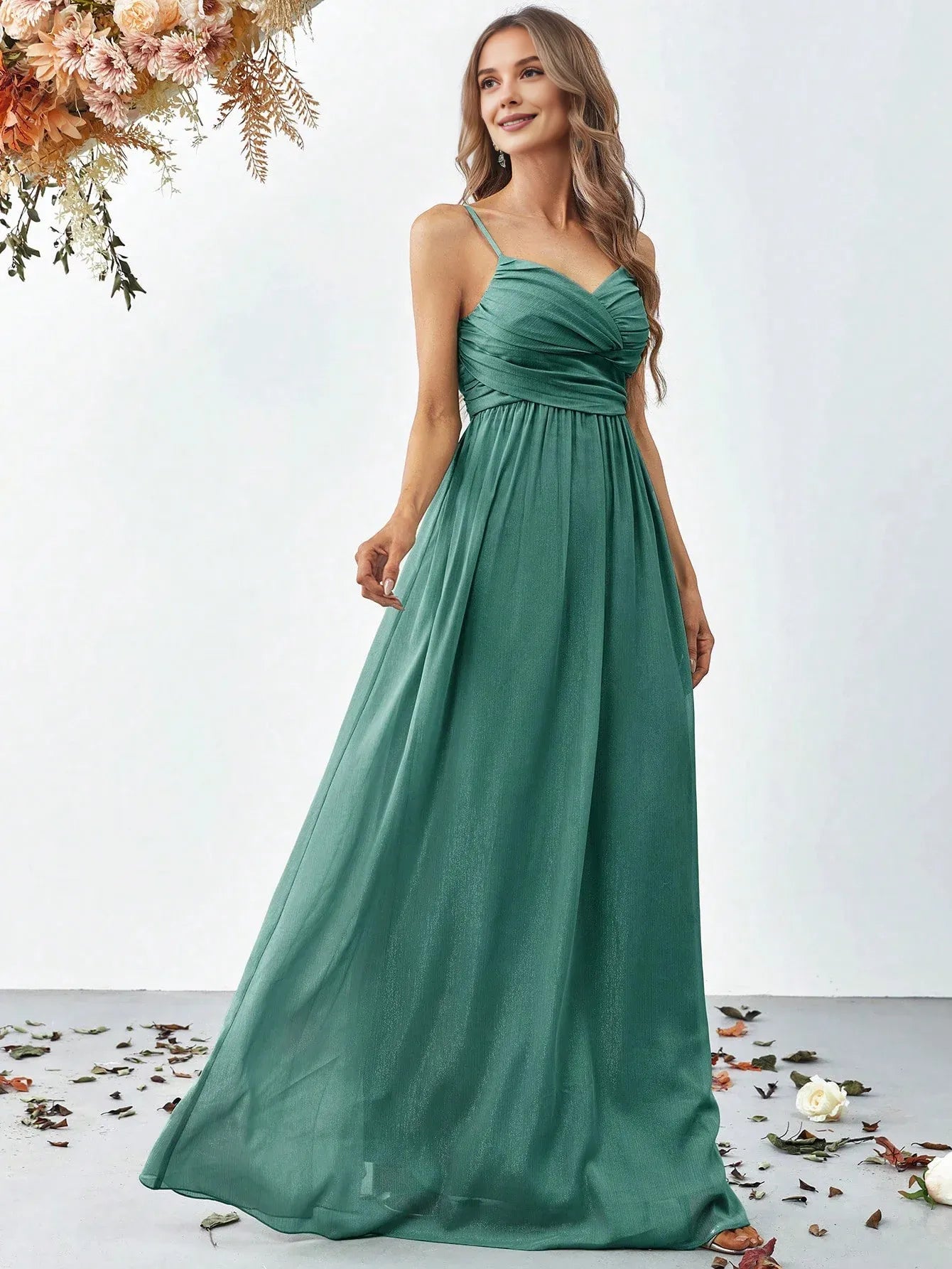 A Line Spaghetti Strap Sleeveless Backless Floor-Length Prom Dress