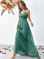 A Line Spaghetti Strap Sleeveless Backless Floor-Length Prom Dress