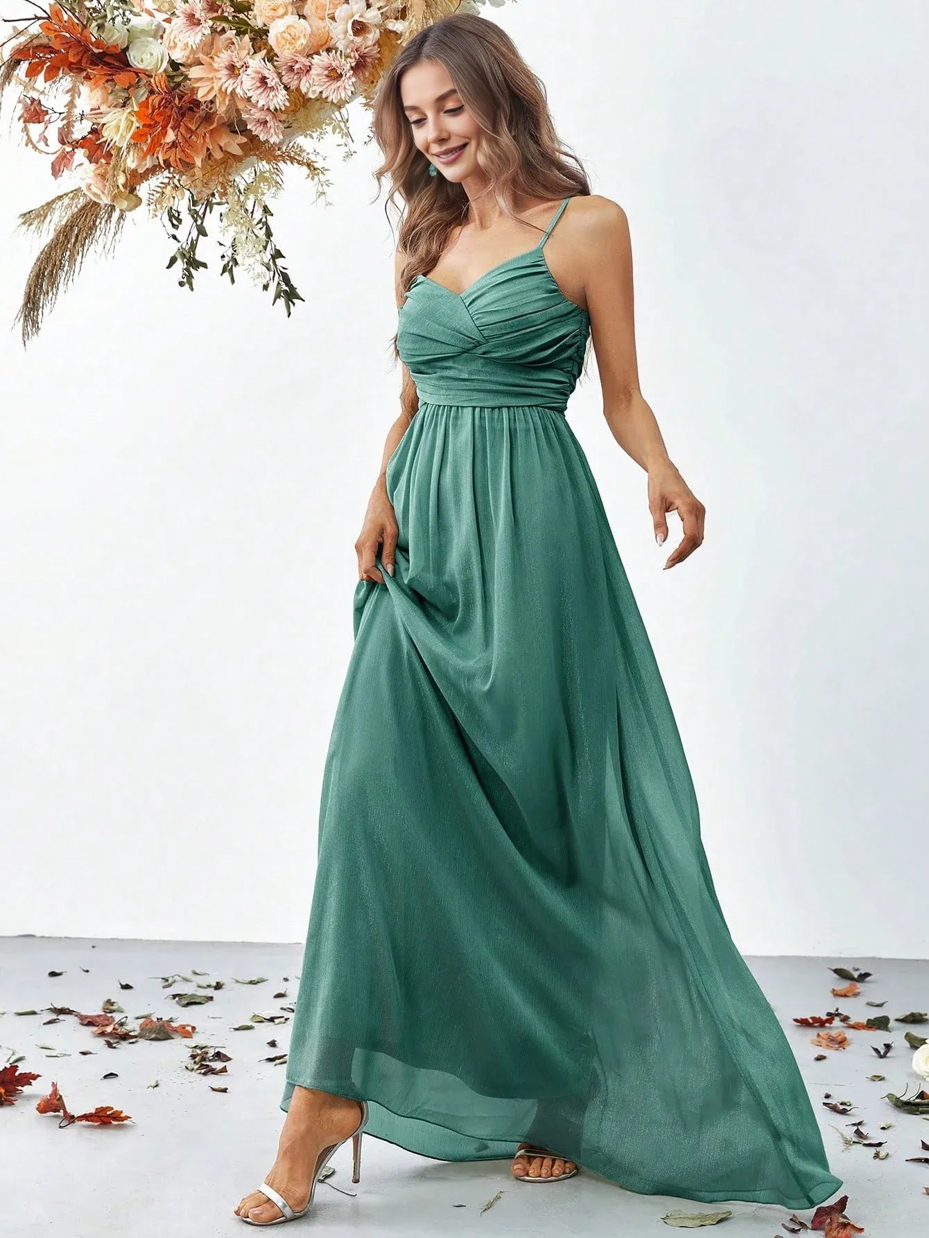 A Line Spaghetti Strap Sleeveless Backless Floor-Length Prom Dress