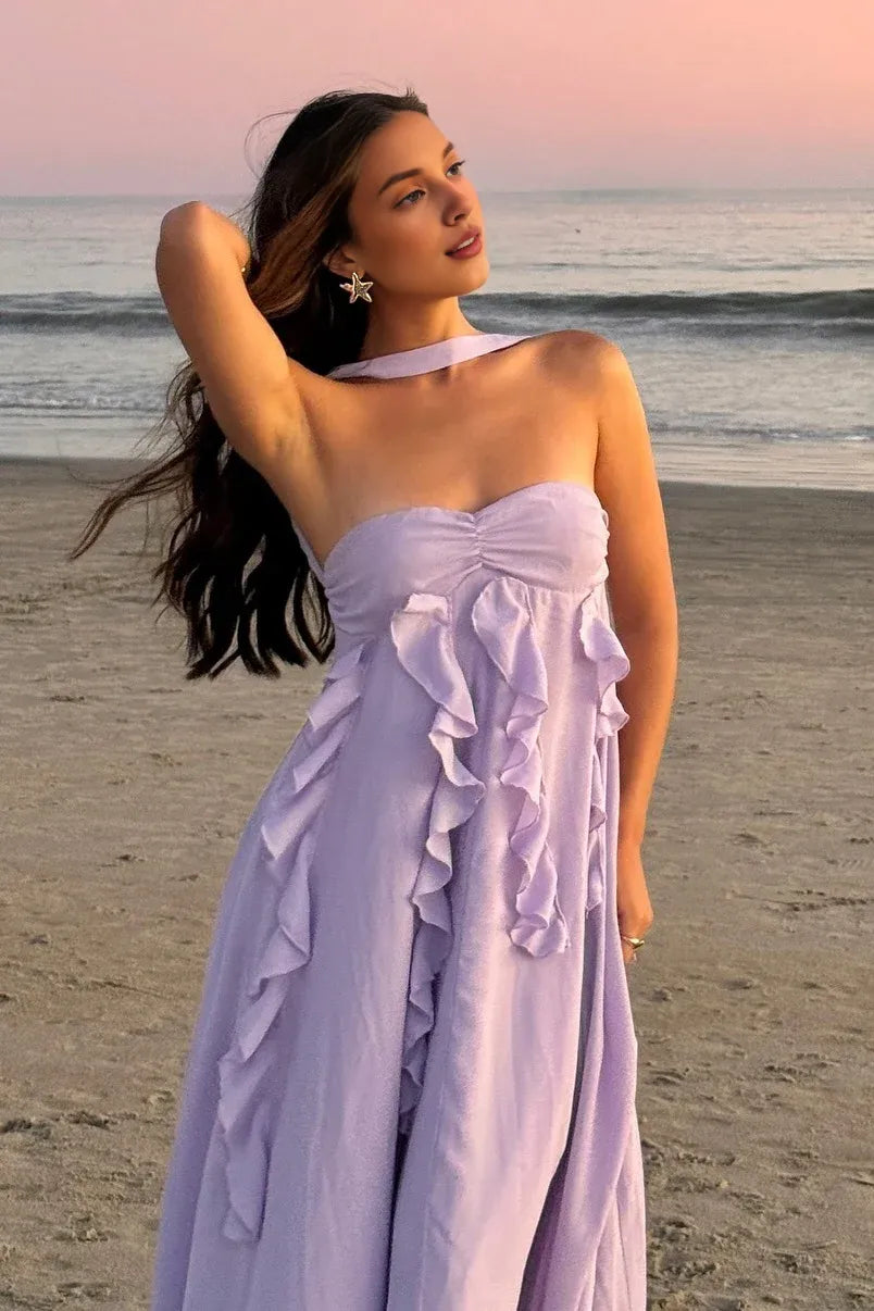 A Line Strapless Neck Sleeveless Up Floor-Length Prom Dress