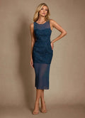 Column Scoop Neck Sleeveless Back Zip Midi-Length Mother of the Bride Dress