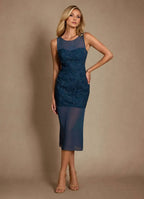 Column Scoop Neck Sleeveless Back Zip Midi-Length Mother of the Bride Dress