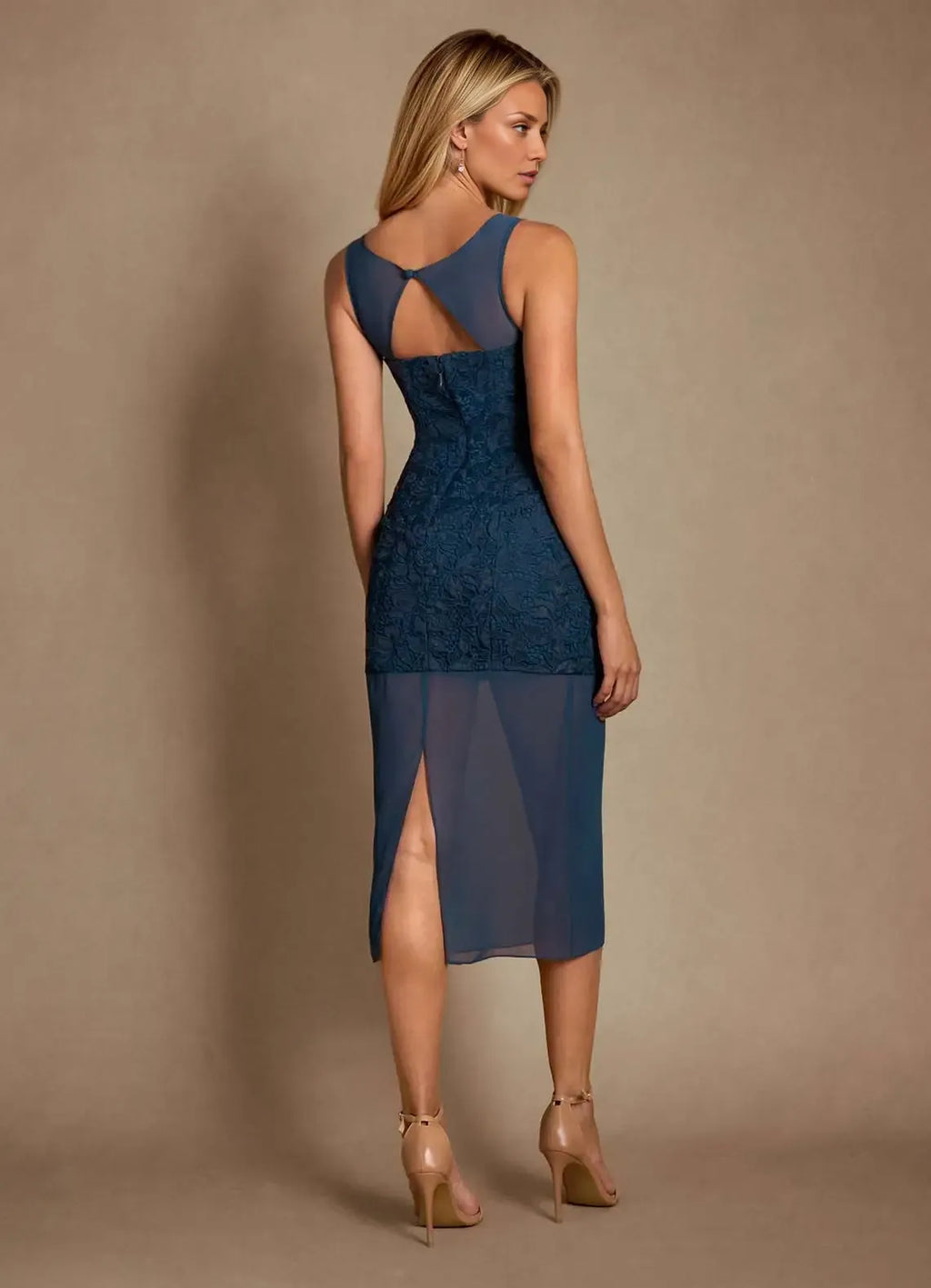 Column Scoop Neck Sleeveless Back Zip Midi-Length Mother of the Bride Dress