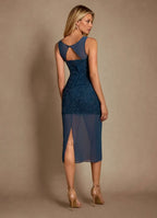 Column Scoop Neck Sleeveless Back Zip Midi-Length Mother of the Bride Dress