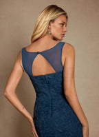 Column Scoop Neck Sleeveless Back Zip Midi-Length Mother of the Bride Dress
