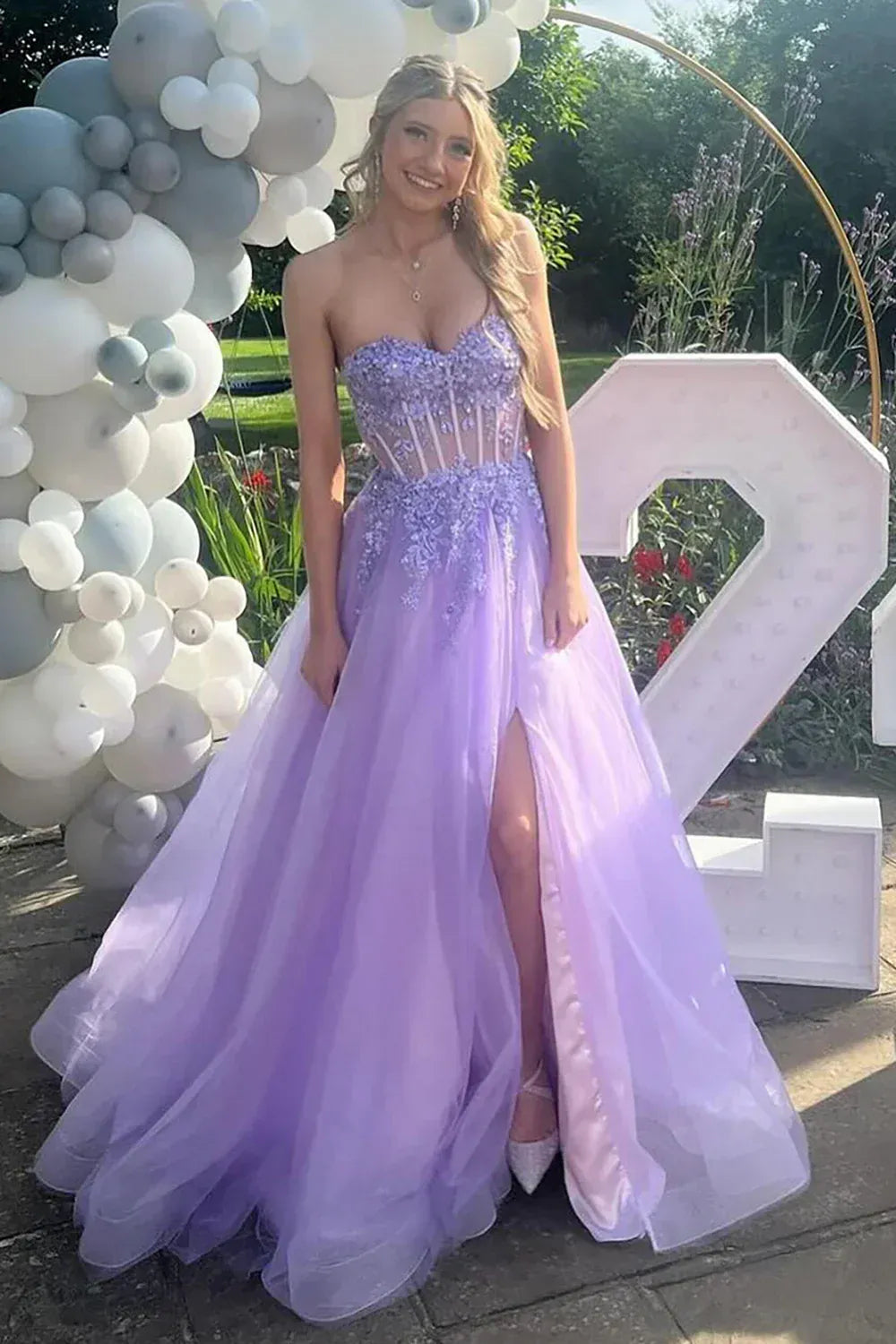 Corset Sleeveless A Line Appliques Long Prom Dress
