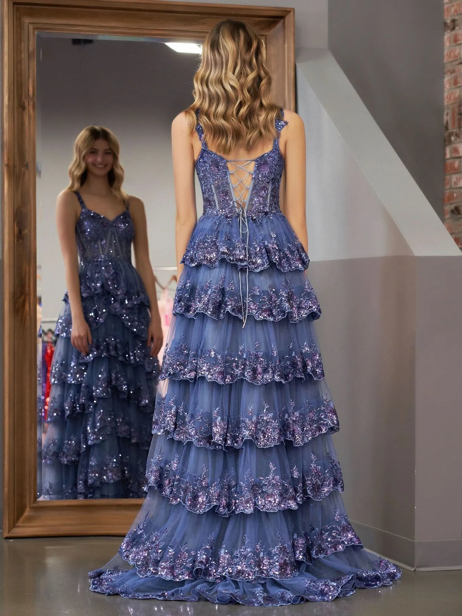 Corset Sleeveless Ball Gown Sequins Long Prom Dress