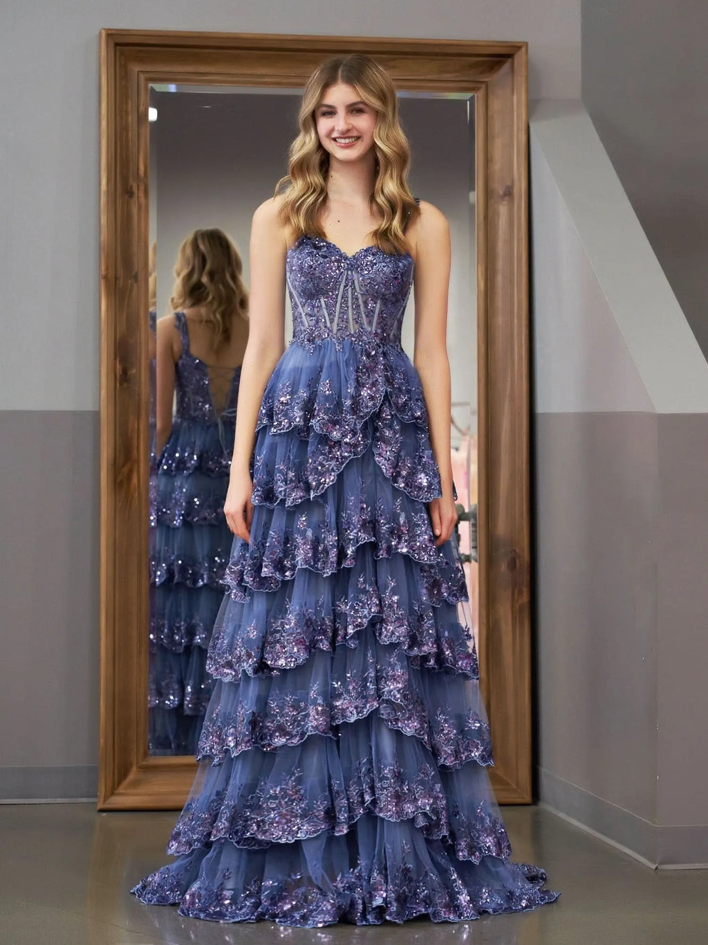 Corset Sleeveless Ball Gown Sequins Long Prom Dress