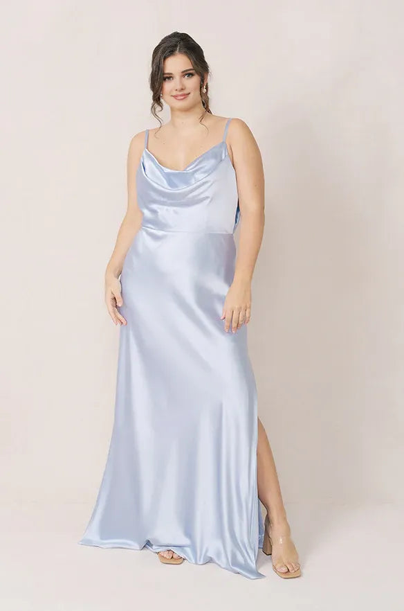 Fitted A-line Cowl Neck Sleeveless Backless Floor-Length Prom Dress