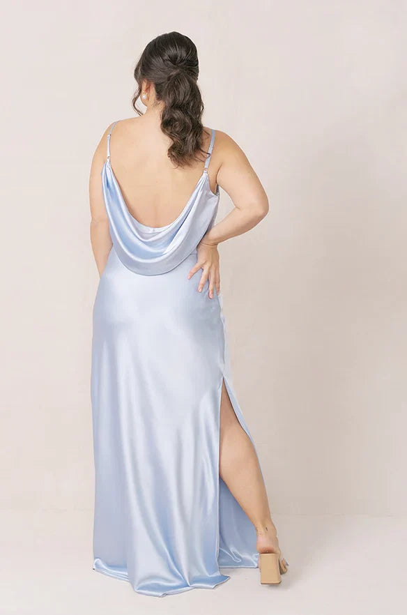 Fitted A-line Cowl Neck Sleeveless Backless Floor-Length Prom Dress