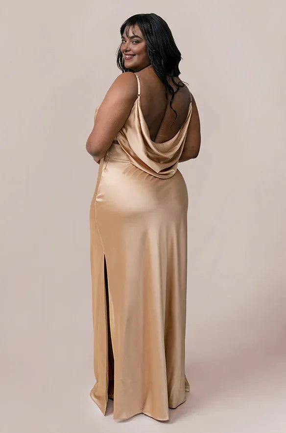 Fitted A-line Cowl Neck Sleeveless Backless Floor-Length Prom Dress
