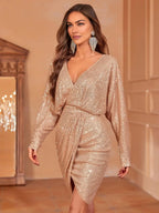 Fitted V Neck Dolman Sleeves V Back Short-Mini Prom Dress