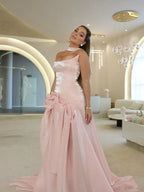 Mermaid Prom Dress Off Shoulder 3D Flower Lace Blush Pink Train Showstopper Gown For Prom Night