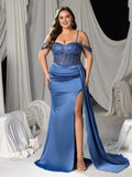 Mermaid Off-Shoulder Sleeveless Zipper Up Floor-Length Plus Size Prom Dress