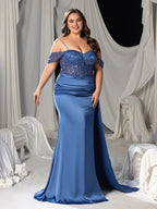 Mermaid Off-Shoulder Sleeveless Zipper Up Floor-Length Plus Size Prom Dress