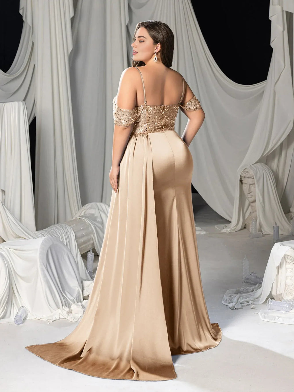 Mermaid Off-Shoulder Sleeveless Zipper Up Floor-Length Plus Size Prom Dress