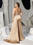 Mermaid Off-Shoulder Sleeveless Zipper Up Floor-Length Plus Size Prom Dress