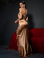 Mermaid Off Shoulder Cap Sleeve Zipper Up Floor-Length Prom Dress