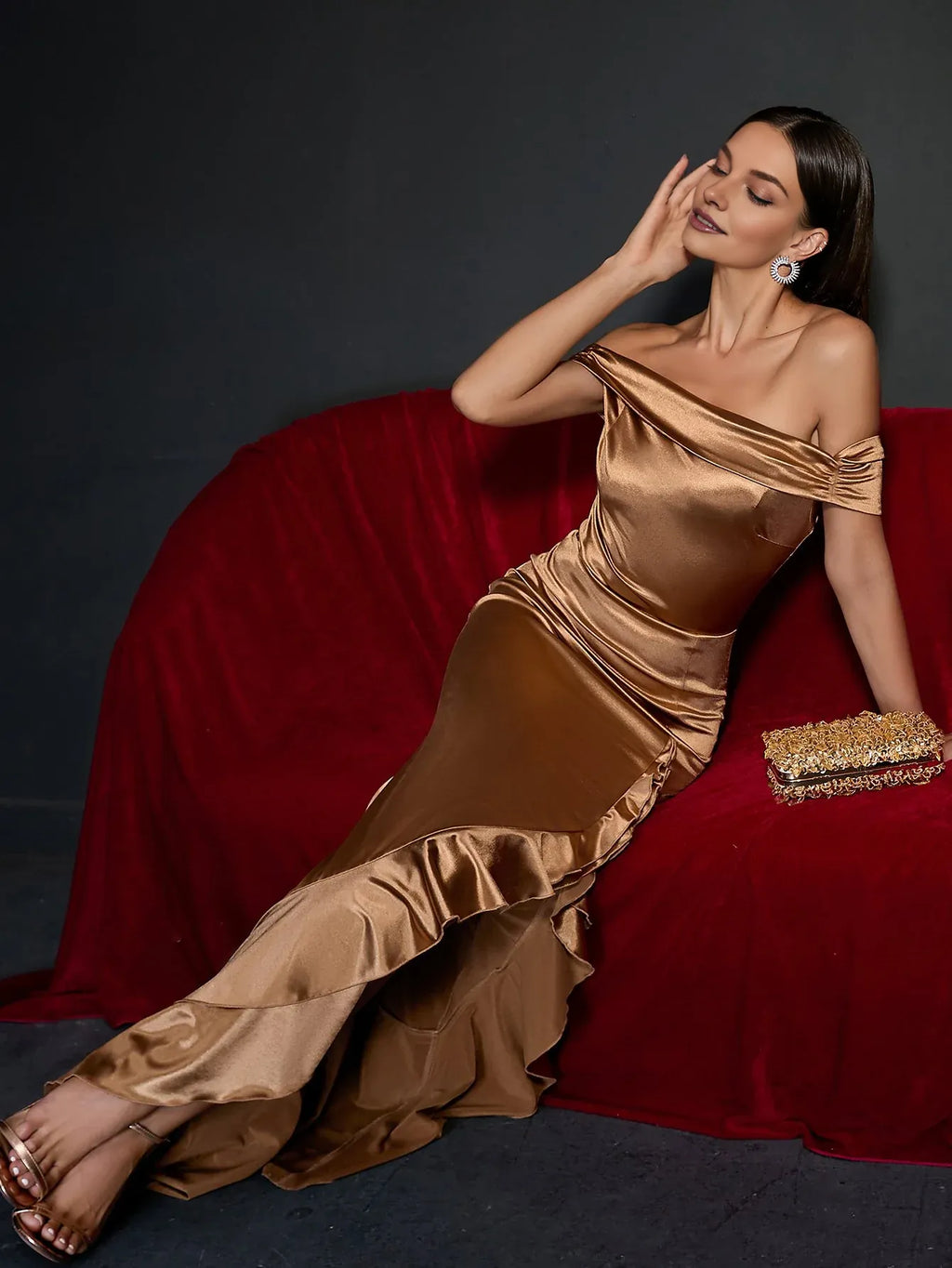 Mermaid Off Shoulder Cap Sleeve Zipper Up Floor-Length Prom Dress