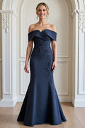 Mermaid Off the Shoulder Dropped Shoulder Sleeves Zipper Up Floor-Length Mother of the Bride Dress