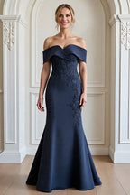 Mermaid Off the Shoulder Dropped Shoulder Sleeves Zipper Up Floor-Length Mother of the Bride Dress