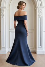 Mermaid Off the Shoulder Dropped Shoulder Sleeves Zipper Up Floor-Length Mother of the Bride Dress