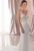 Mermaid Spaghetti Straps Sleeveless Appliques Sweep Train Wedding Dress