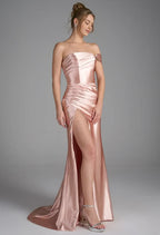Mermaid Straight Neck Sleeveless Pleated Floor Length Prom Dress
