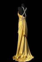 Mermaid Prom Dress With Beaded Sequins Satin Gold Floor Length Showstopping Regal Gown